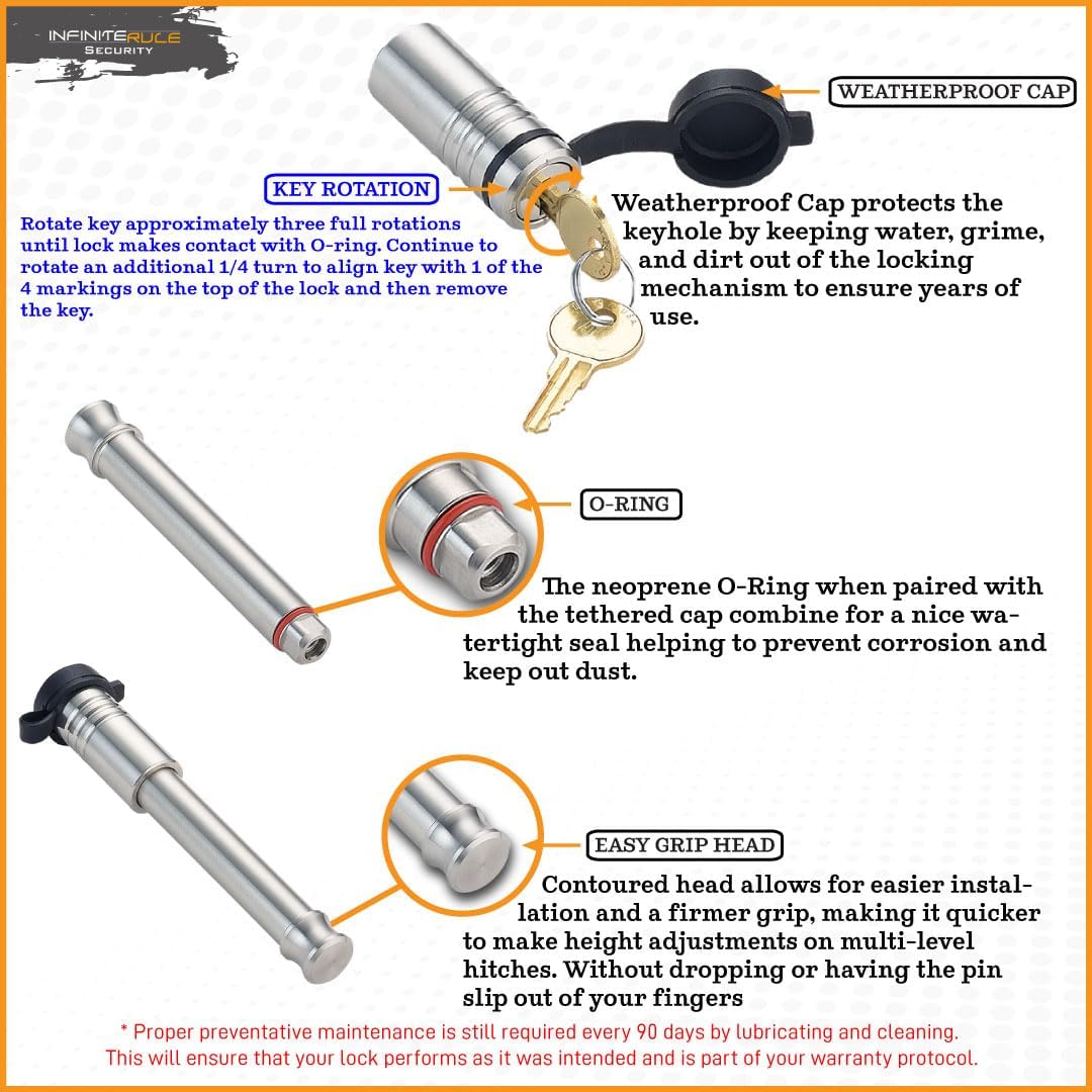 2" & 2.5" Receiver Lock, Heavy Duty Hitch Lock Pin, American Made In USA, Best Truck Accessories - Locking Hitch Pin, 5/8 Hitch Pin Lock, Anti-Theft Hitch Pin, Towing Accessories