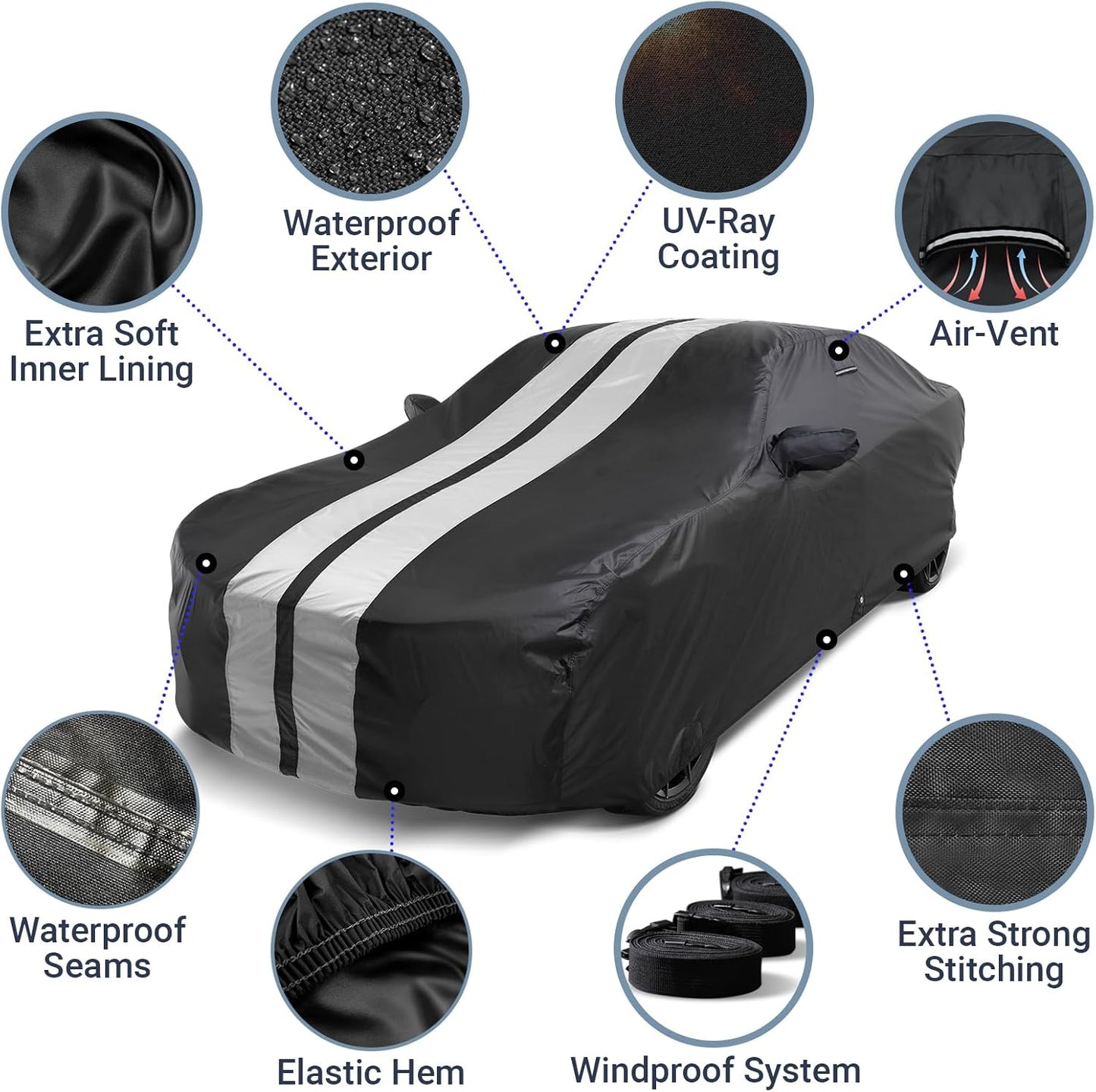 iCarCover Custom SUV Cover for Pontiac Trans AM (1982-1990) Waterproof All-Weather Rain Snow UV Sun Protector Full Exterior Indoor Outdoor Car Cover (Stripe - Black/Gray)