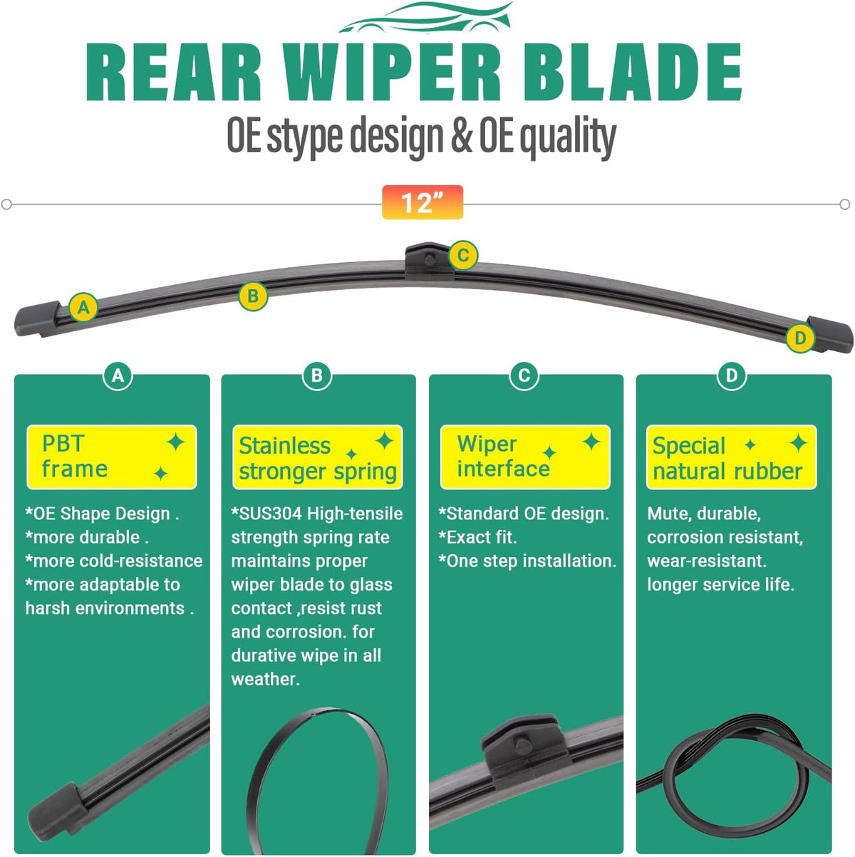 22" 22" 12" Windshield Wiper Blades Replacement for Mercedes-Benz GLC300 GLC43 GLC63 AMG 2020 2021 2022 2023 2024 GLC 300 43 63 AMG S Premium All Weather Front Rear Wipers Set-OEM Quality (Pack of 3)