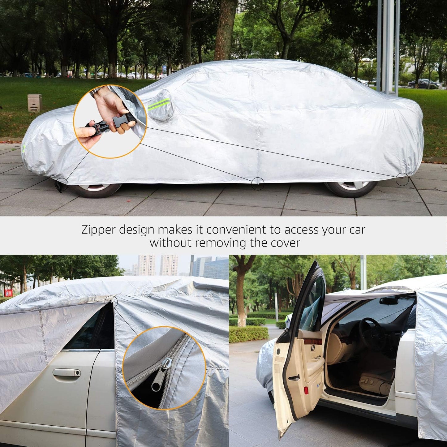 Amazon Basics Silver Weatherproof Car Cover - 150D Oxford, Sedans up to 170"
