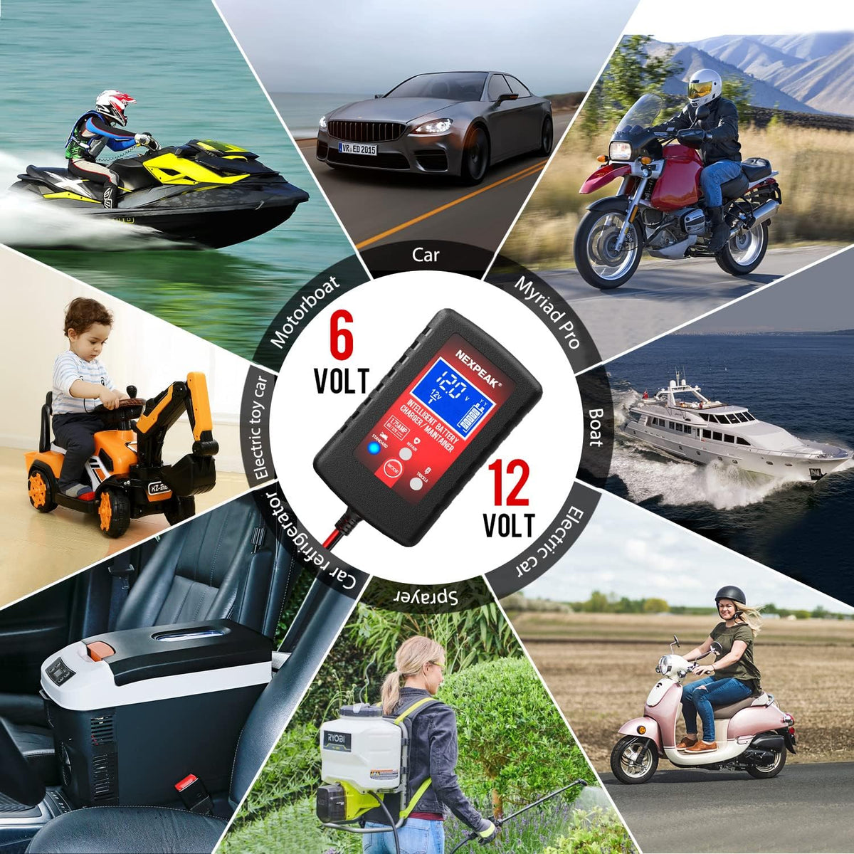[4-Pack]1.75-Amp Car Battery Charger, 6V and 12V Smart Fully Automatic Battery Charger Maintainer, Trickle Charger, Battery Desulfator for Car, Lawn Mower, Motorcycle, Boat, Marine Lead Acid Batteries