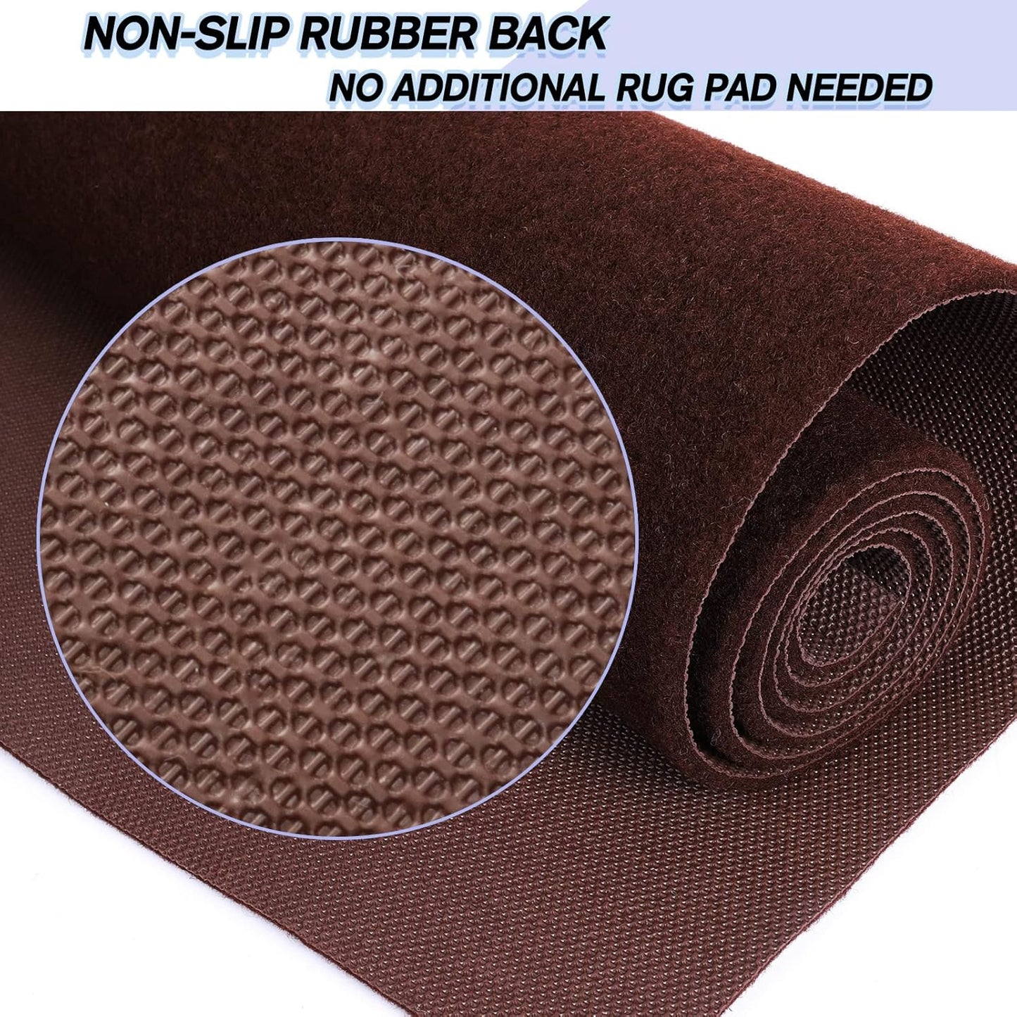 Custom Size Backed Non-Slip Area Rugs Runner, Easy Clean, Waterproof Runner Rugs for Hallway Entryway, Kitchen, Laundry, 4FT x 61FT, Brown