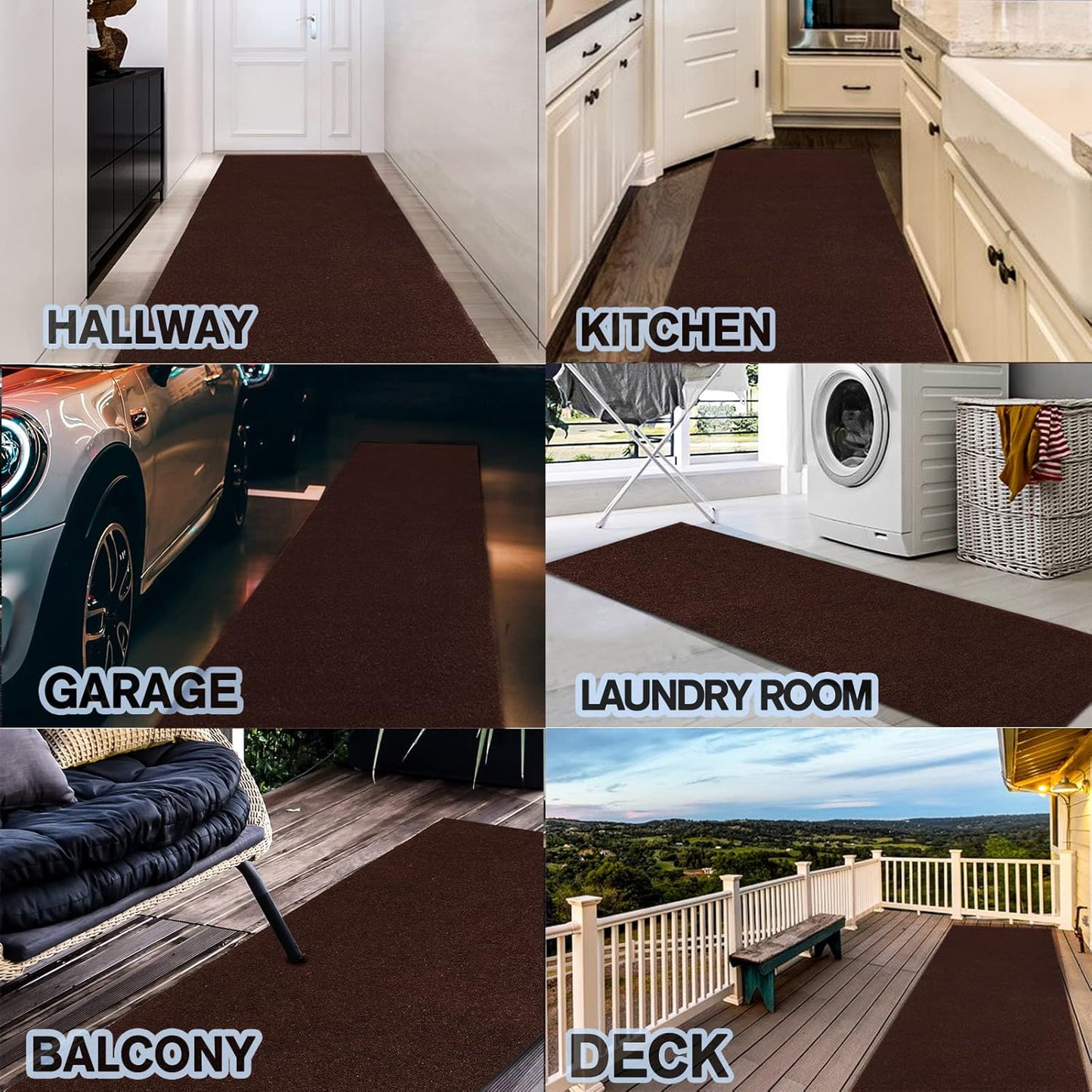 Custom Size Backed Non-Slip Area Rugs Runner, Easy Clean, Waterproof Runner Rugs for Hallway Entryway, Kitchen, Laundry, 2FT x 78FT, Brown