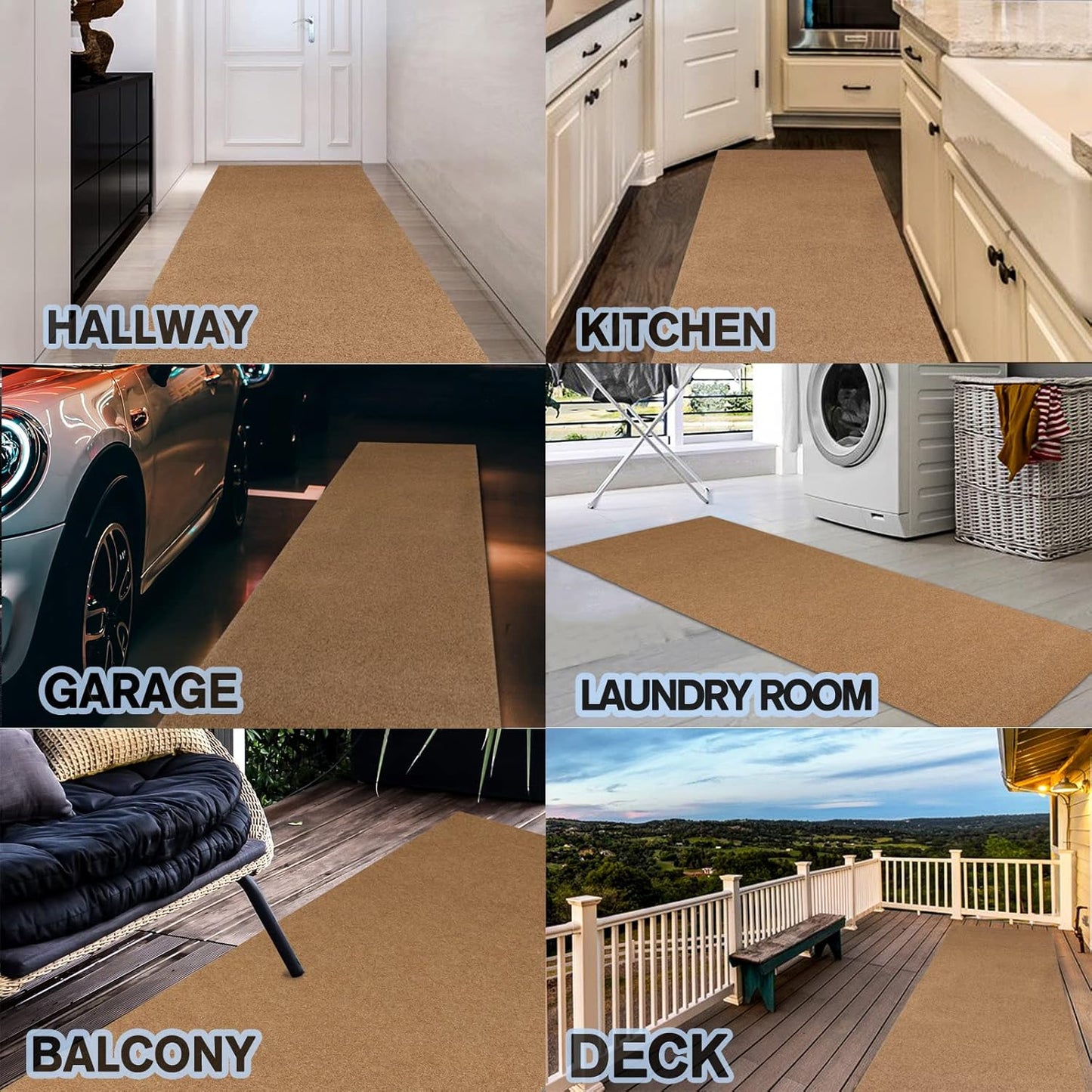 Custom Size Backed Non-Slip Area Rugs Runner, Easy Clean, Waterproof Runner Rugs for Hallway Entryway, Kitchen, Laundry, 2FT x 76FT, Beige