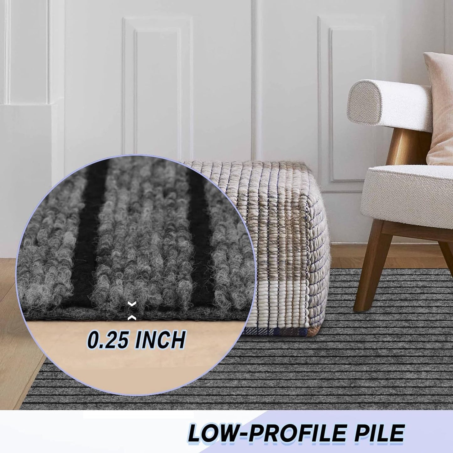 Custom Size Backed Non-Slip Area Rugs Runner, Easy Clean, Waterproof Runner Rugs for Hallway Entryway, Kitchen, Laundry, 3FT x 78FT, Gray Stripe