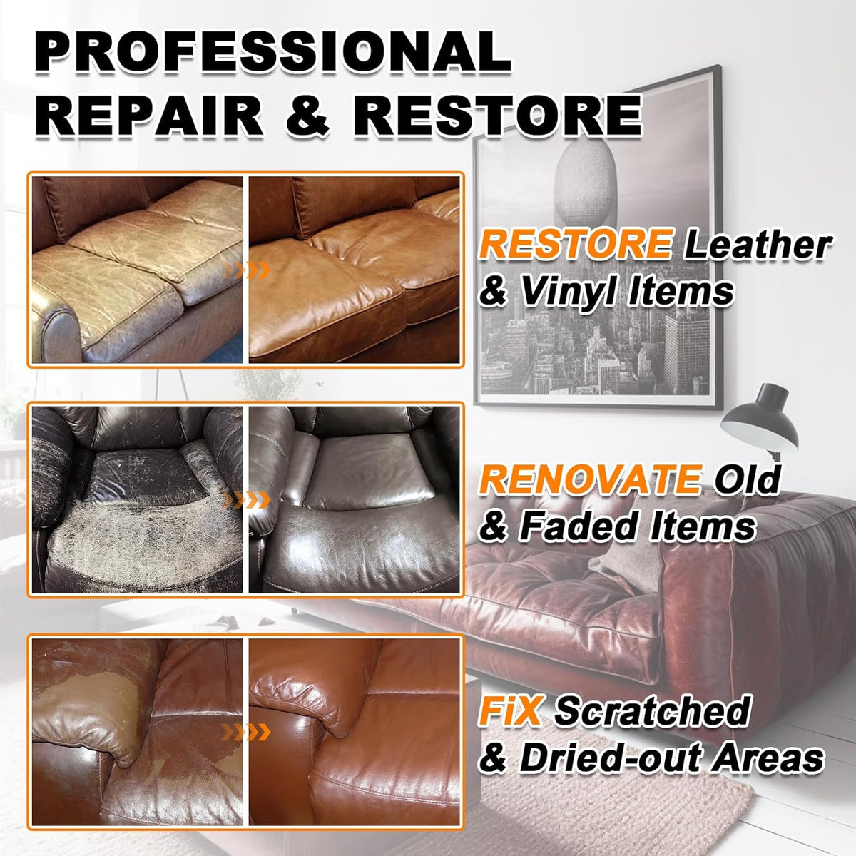 12oz Leather Recoloring Balm & 3.4oz Mink Oil Leather Conditioner kit,Medium Brown Leather Color Repair Kits for Couches, Leather Couch Paint Scratch Repair for Furniture Car Sofa Shoes Leather Dye