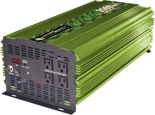 3500 Watt Power Inverter, Easy to Install DC 24V to 120V AC Car Inverter w/Four AC Outlets, LCD Digital Display & Wireless Remote Control - CE Approved