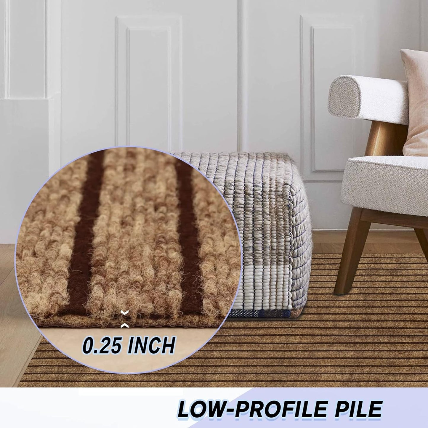 Custom Size Backed Non-Slip Area Rugs Runner, Easy Clean, Waterproof Runner Rugs for Hallway Entryway, Kitchen, Laundry, 3FT x 23FT, Brown Stripe