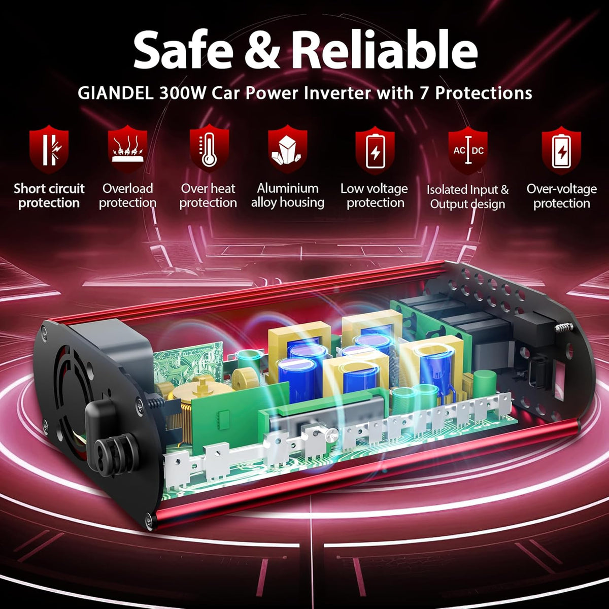 300Watt Pure Sine Wave Power Inverter for Car with PD30W Type C and QC 3.0 USB Car Converter Adapter with Dual USB Ports for Smartphones Laptops Tablets Starlink