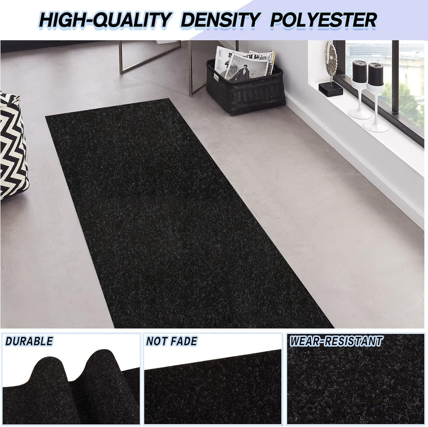 Custom Size Backed Non-Slip Area Rugs Runner, Easy Clean, Waterproof Runner Rugs for Hallway Entryway, Kitchen, Laundry, 2FT x 33FT, Black