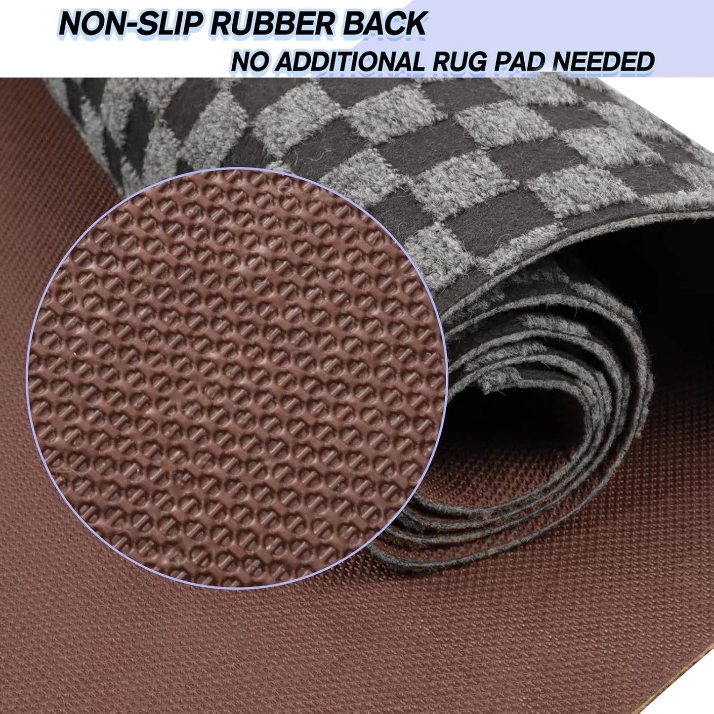 Custom Size Backed Non-Slip Area Rugs Runner, Easy Clean, Waterproof Runner Rugs for Hallway Entryway, Kitchen, Laundry, 4FT x 62FT, Gray Checkered