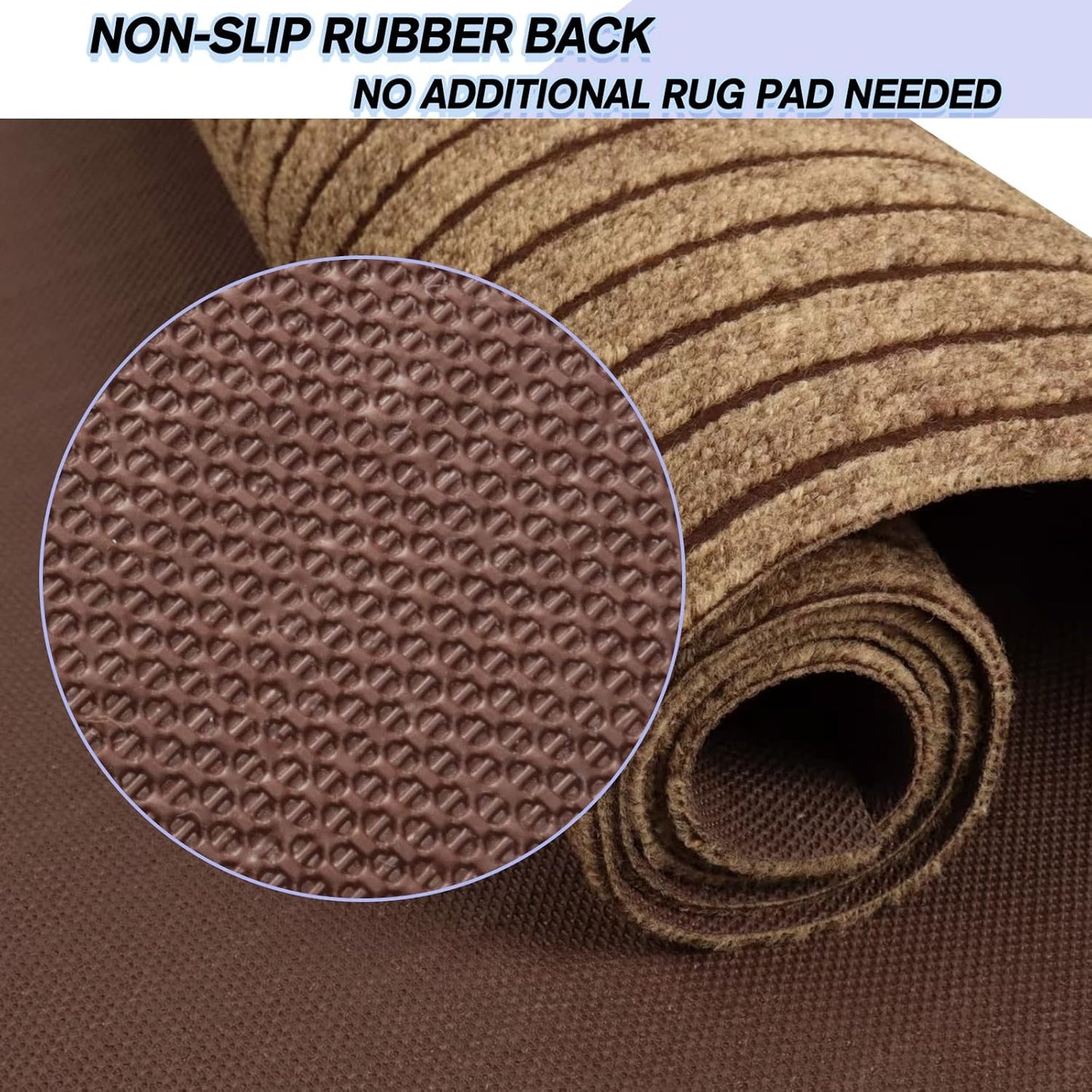 Custom Size Backed Non-Slip Area Rugs Runner, Easy Clean, Waterproof Runner Rugs for Hallway Entryway, Kitchen, Laundry, 4FT x 20FT, Brown Stripe