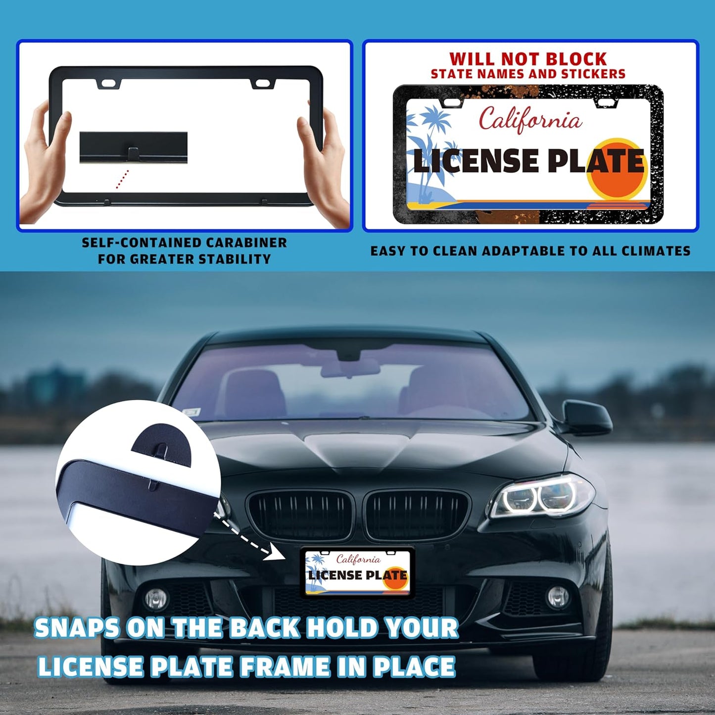 Blue Butterfly Sunflower License Plate Frame Wooden Board Flowers Animals License Plate Holder for Front or Rear Car Tags Stainless Steel Funny Car Decoration with Screws 6.3 X 12.2 in