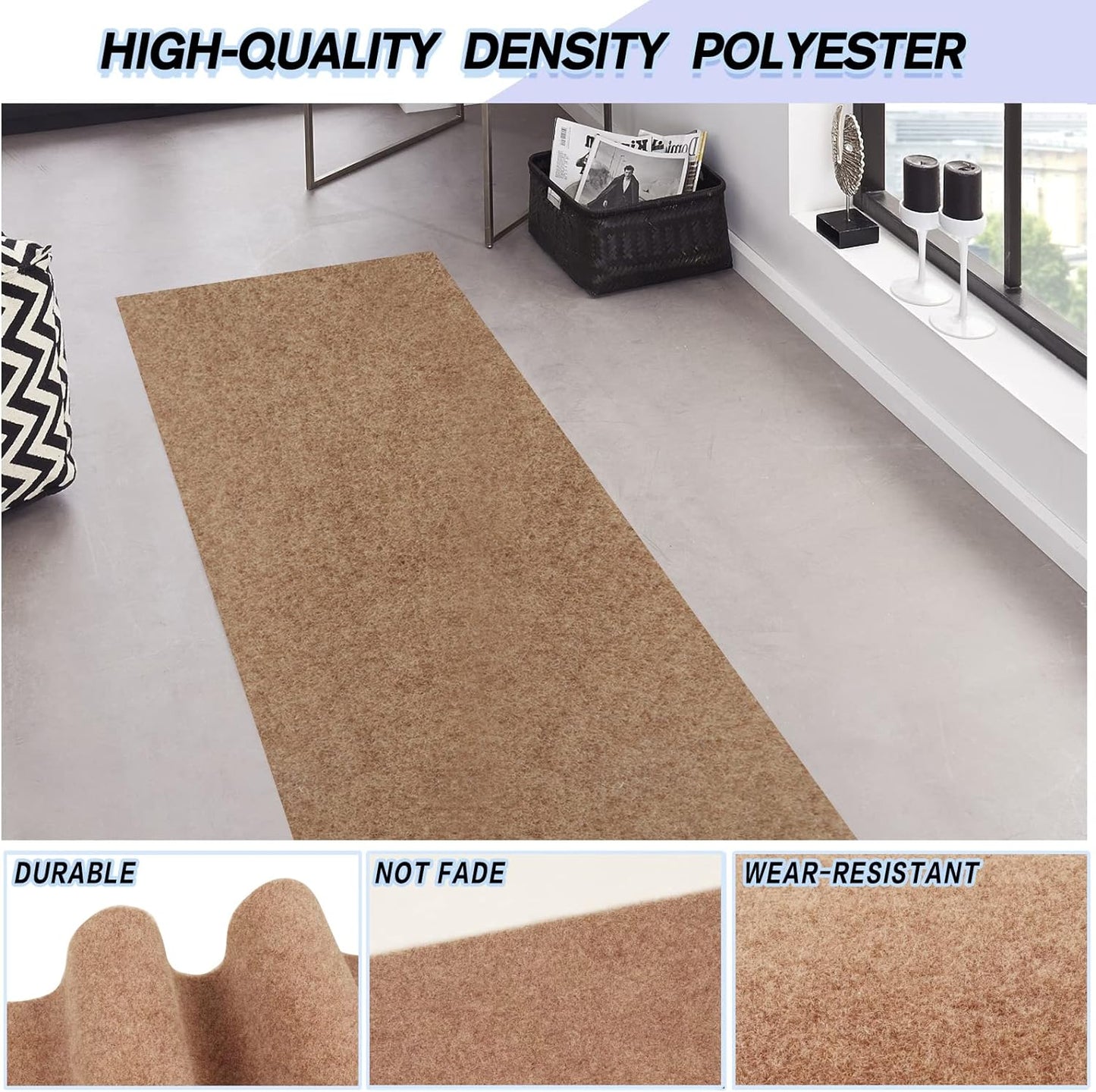 Custom Size Backed Non-Slip Area Rugs Runner, Easy Clean, Waterproof Runner Rugs for Hallway Entryway, Kitchen, Laundry, 3FT x 42FT, Beige