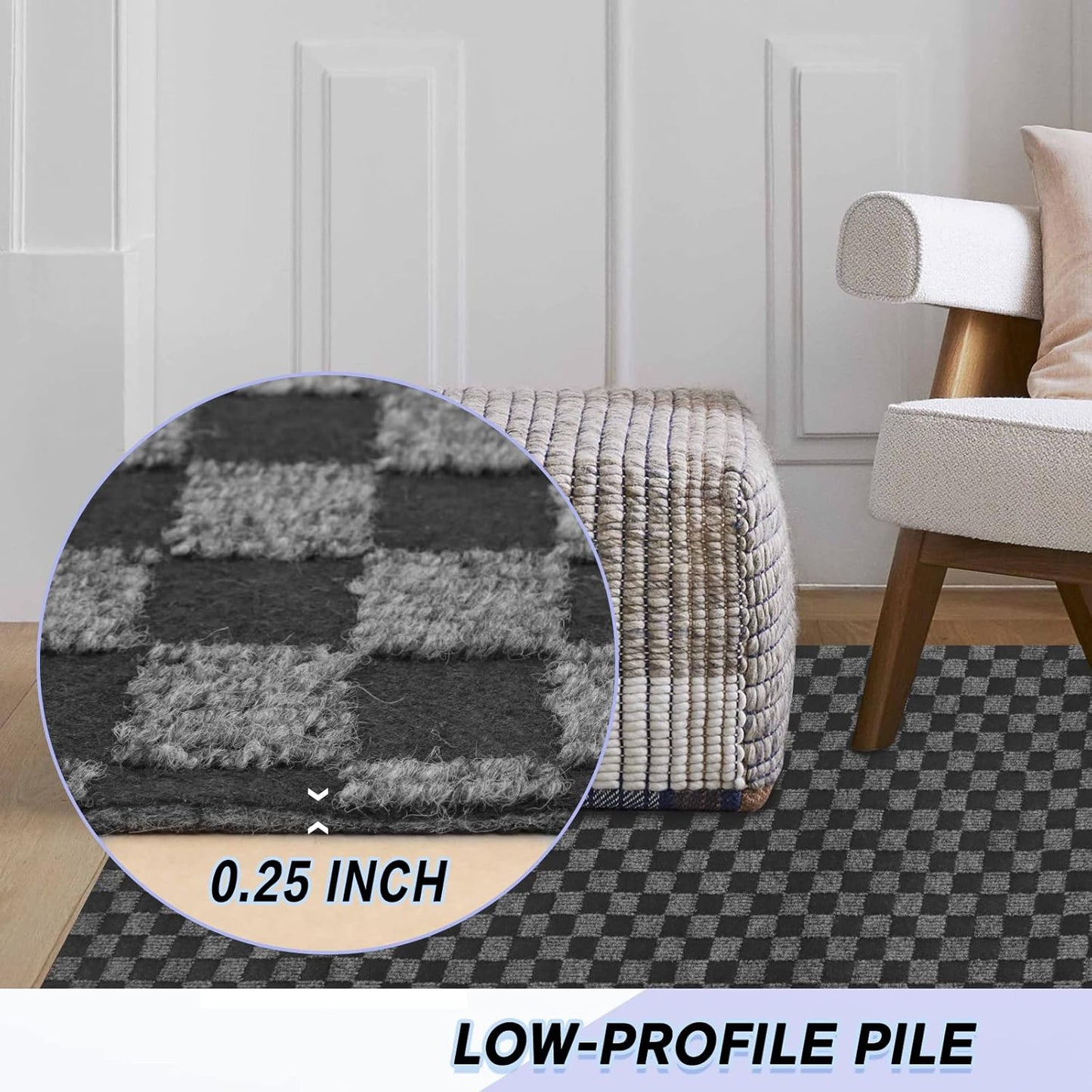 Custom Size Backed Non-Slip Area Rugs Runner, Easy Clean, Waterproof Runner Rugs for Hallway Entryway, Kitchen, Laundry, 2FT x 20FT, Gray Checkered