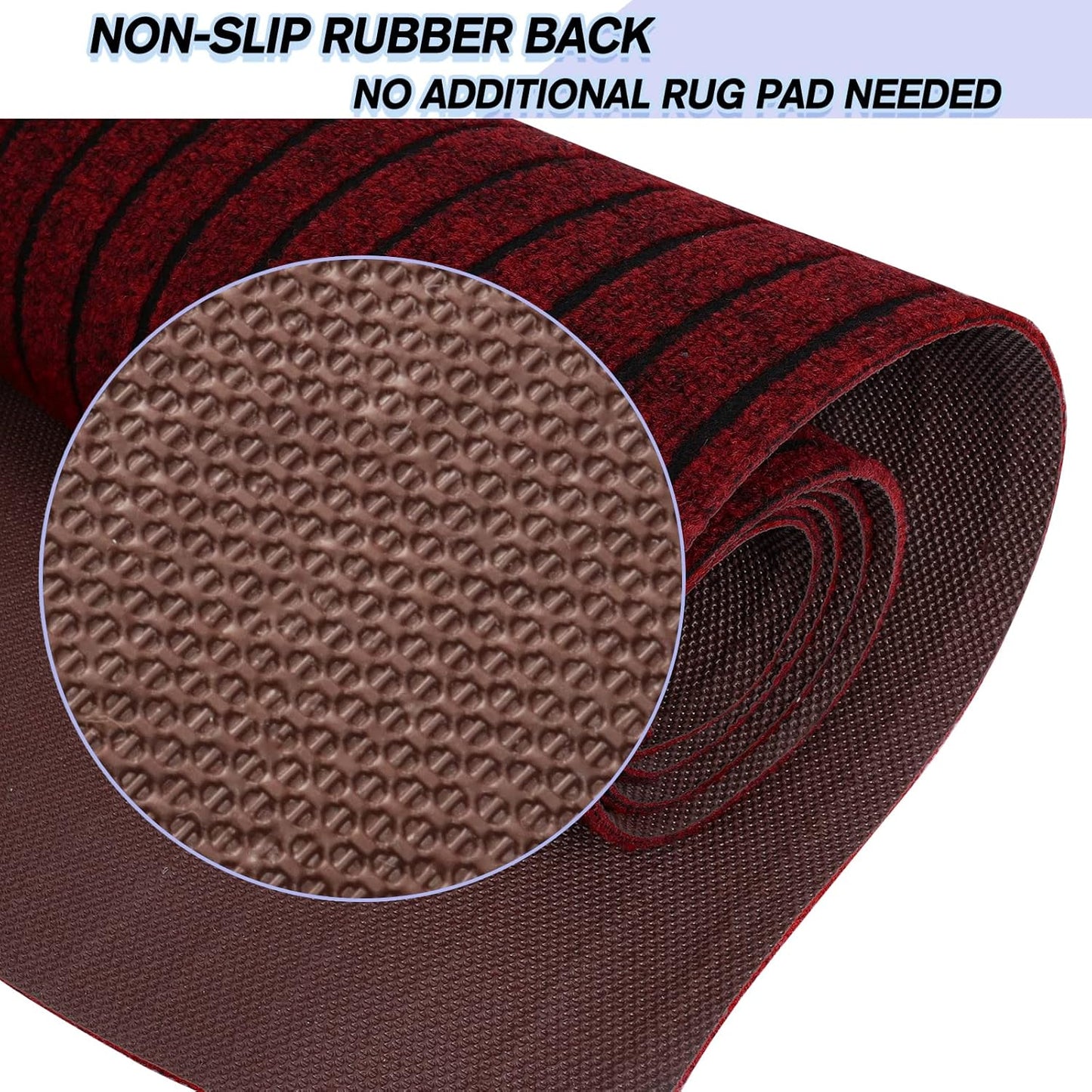 Custom Size Backed Non-Slip Area Rugs Runner, Easy Clean, Waterproof Runner Rugs for Hallway Entryway, Kitchen, Laundry, 4FT x 26FT, Red Stripe