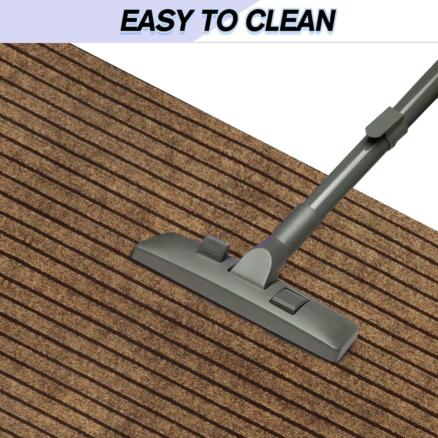 Custom Size Backed Non-Slip Area Rugs Runner, Easy Clean, Waterproof Runner Rugs for Hallway Entryway, Kitchen, Laundry, 2FT x 55FT, Brown Stripe