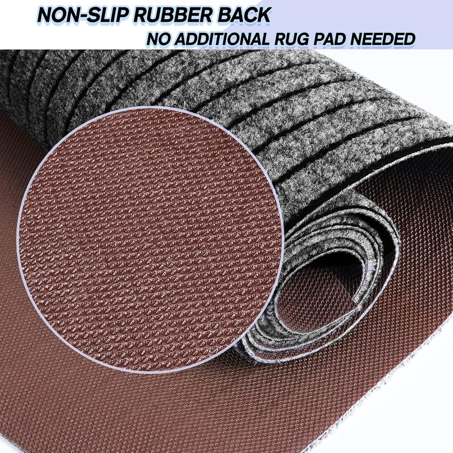 Custom Size Backed Non-Slip Area Rugs Runner, Easy Clean, Waterproof Runner Rugs for Hallway Entryway, Kitchen, Laundry, 3FT x 22FT, Gray Stripe